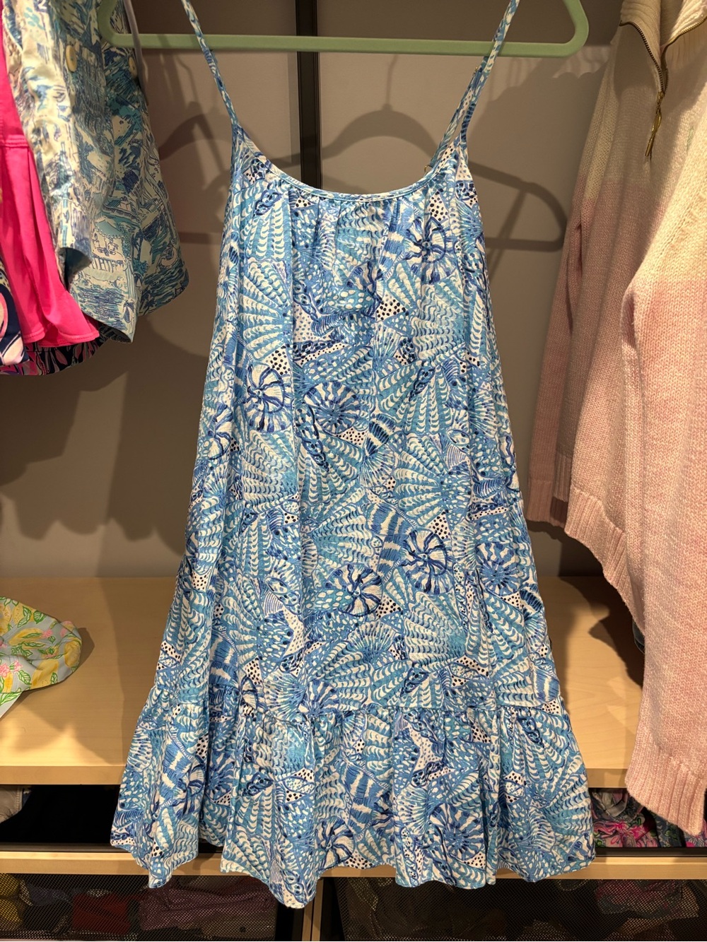 Blue & White Printed Spaghetti Strap Sundress